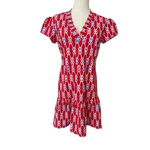 Jude Connally New Preppy Hamptons Nautical Coastal Resort Ruffle Mini Dress XS